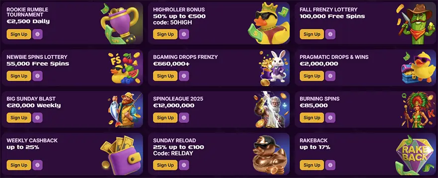 Alle mogelijke promoties bij Duckysino Casino